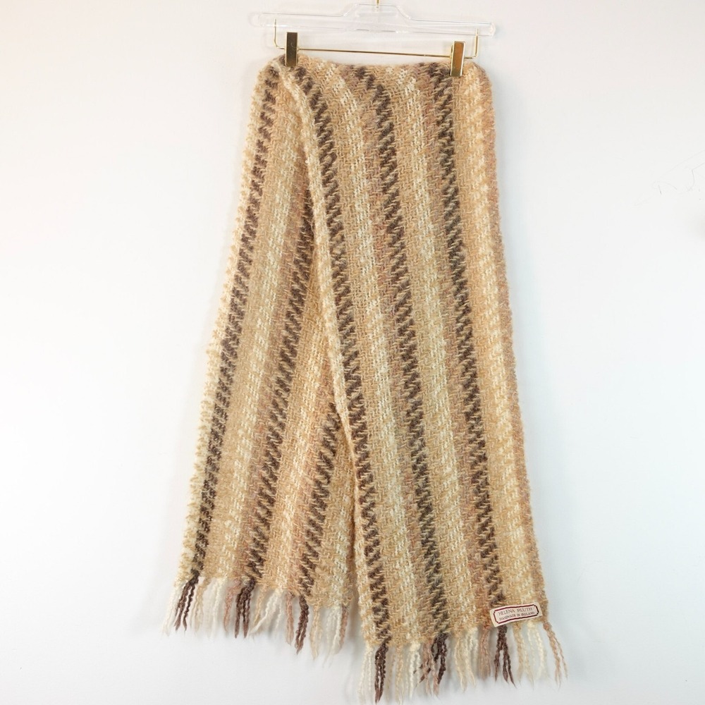 Irish Wool Scarf HELENA RUUTH Beige Earth Fair isle Handwoven IRELAND